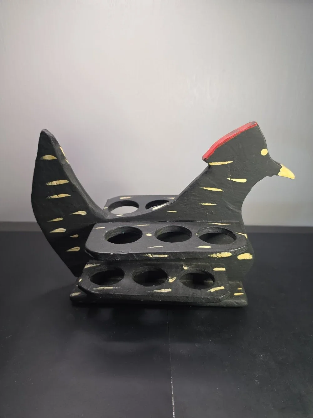 Hand-Painted Black Wooden Bird Egg Holder - Decorative Pet Bird Theme